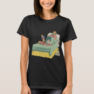 Ouderwetse familie waarbij de moeder een ontbijt o t-shirt