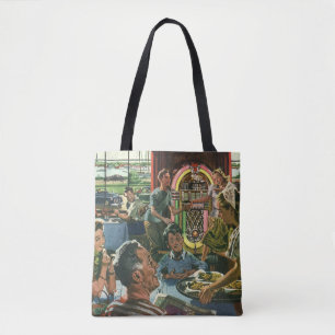 Ouderwetse familiediner in een diner met een jukeb tote bag