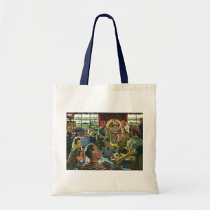 Ouderwetse familiediner in een diner met een jukeb tote bag