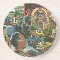 Ouderwetse familiediner in een diner met een jukeb