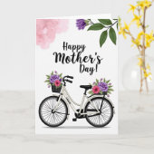 Ouderwetse fiets Moederdag kaart (Gele Bloem)