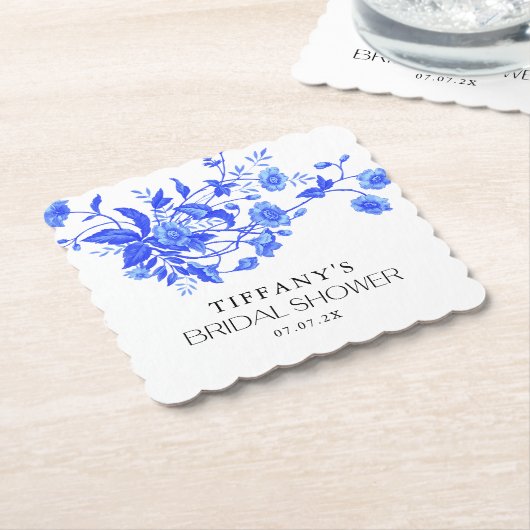 Ouderwetse Franse Blauwe Bloem Bruidsdouche Kartonnen Onderzetters (Gebogen)