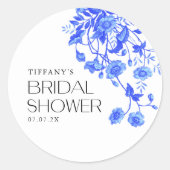 Ouderwetse Franse Blauwe Bloem Bruidsdouche Ronde Sticker (Voorkant)