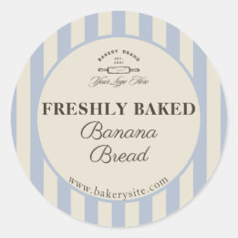 Ouderwetse Franse blauwe gestreepte bakkerij logo Ronde Sticker