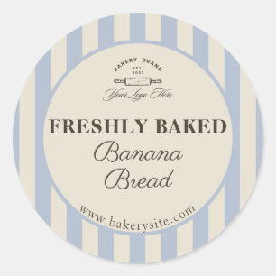 Ouderwetse Franse blauwe gestreepte bakkerij logo  Ronde Sticker