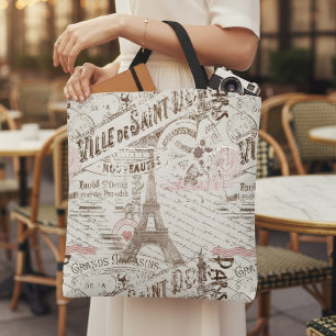 Ouderwetse Franse romantische collage Roze ID226 Tote Bag