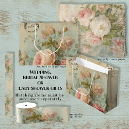 Ouderwetse Franse Roze Bloemige Blauwe Roze Bruids Groot Cadeauzakje