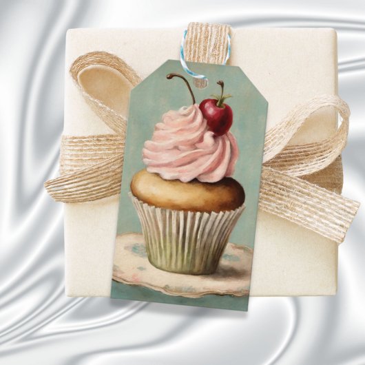 Ouderwetse Franse Roze Cupcake Verjaardag Thee Fee Cadeaulabel