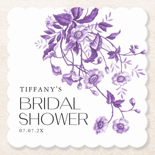 Ouderwetse Franse Toile bloemrijke Bruidsdouche Kartonnen Onderzetters (Voorkant)