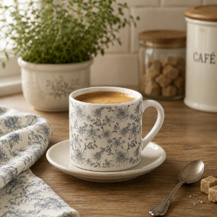 Ouderwetse Franse Toile Botanische Vogel Landelijk Espresso Kop