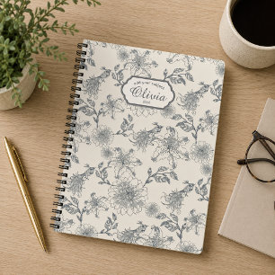 Ouderwetse Franse Toile Botanische Vogel Landelijk Notitieboek