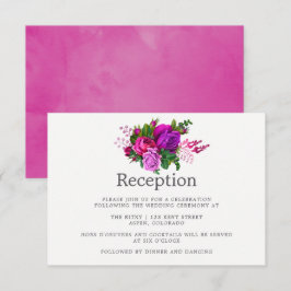 Ouderwetse Fuchsia & Paarse Shabby Trouwreceptie Kaart