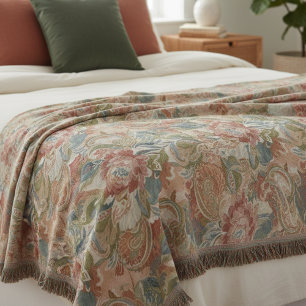 Ouderwetse gedempte roze bloemige paisley patroon deken