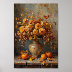 Ouderwetse gedroogde herfstbloemen rustieke wandde poster