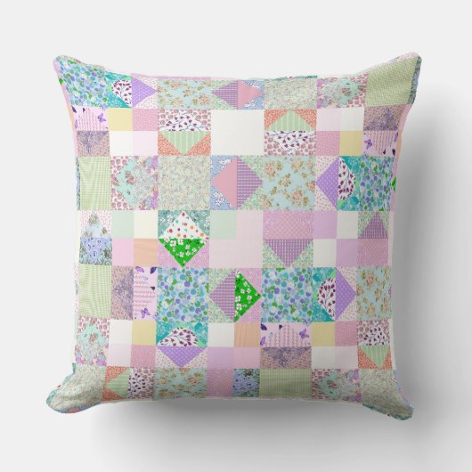 Ouderwetse geïnspireerde patchwork quilt retro nam kussen (Voorkant)