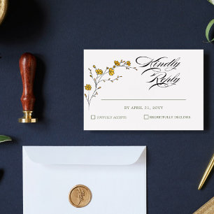 Ouderwetse Gele Bloemen Rustieke Trouw-RSVP Informatiekaartje