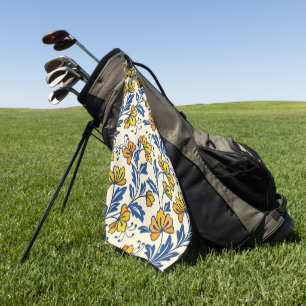 Ouderwetse Gele Oranje Folk Bloemmotief Blauwe Bla Golfhanddoek