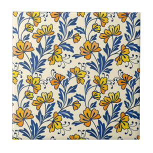 Ouderwetse Gele Oranje Folk Bloemmotief Blauwe Bla Tegeltje