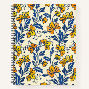 Ouderwetse Gele Oranje Volks Bloemmotief Blauwe Bl Notitieboek