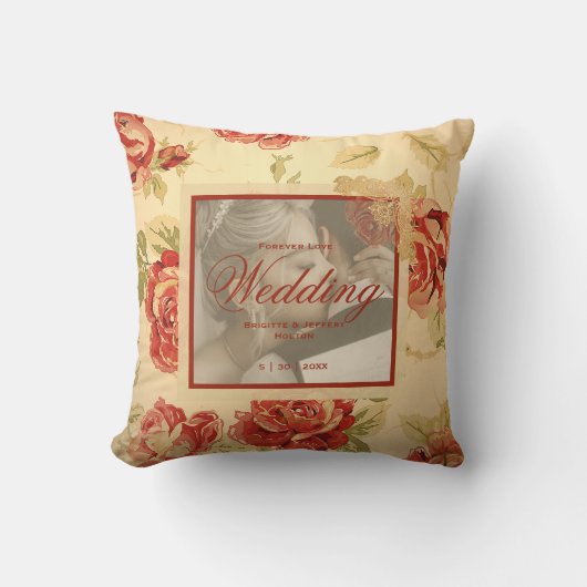 Ouderwetse gele roestige rode roos op maat gemaakt kussen (Voorkant)