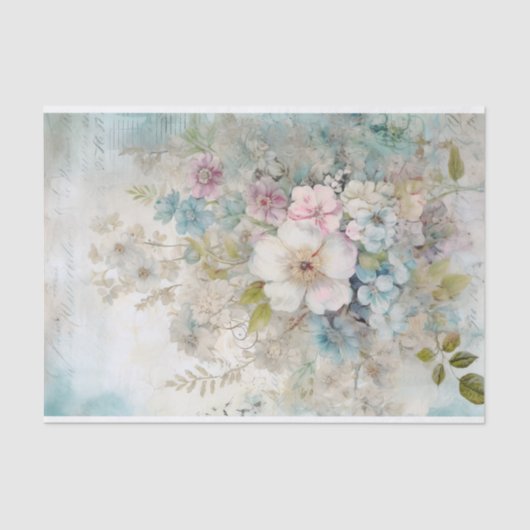 Ouderwetse gemengde media blauwe, roze, witte bloe tissuepapier (Voorkant)