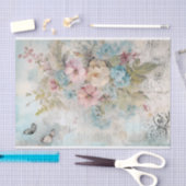 Ouderwetse gemengde media blauwe, roze, witte bloe tissuepapier (Craft)