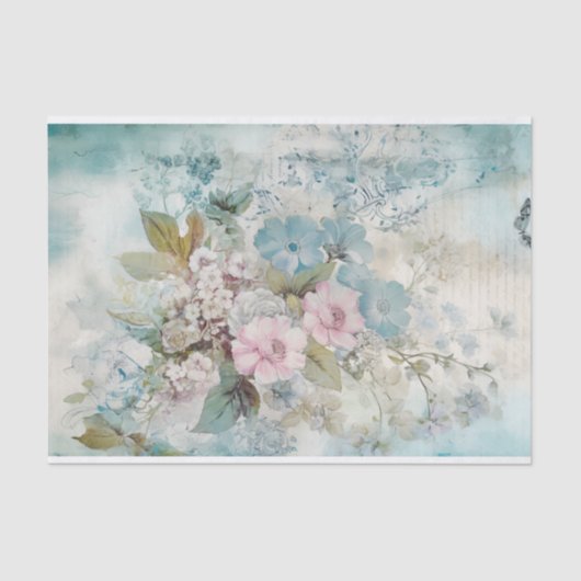 Ouderwetse gemengde media blauwe, roze, witte bloe tissuepapier (Voorkant)