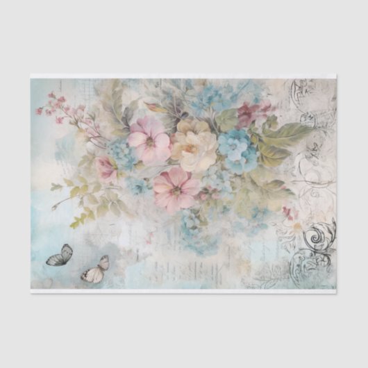 Ouderwetse gemengde techniek blauwe, roze, witte b tissuepapier (Voorkant)