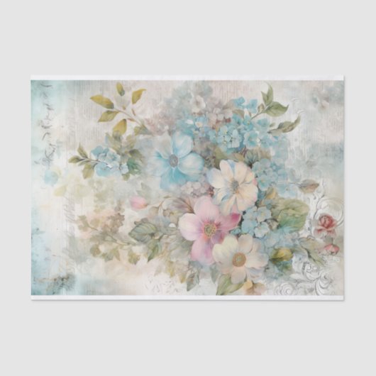 Ouderwetse gemengde techniek blauwe, roze, witte b tissuepapier (Voorkant)