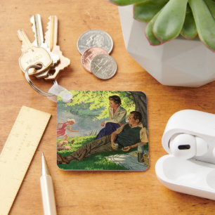 Ouderwetse gezellige familiedag onder een schaduwr sleutelhanger