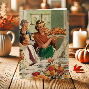 Ouderwetse gezinsdankzeggingsdiner feestdagen kaart