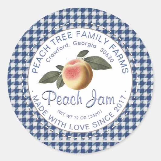 Ouderwetse Gingham Perzik Rok met dekselrand Ronde Sticker (Voorkant)