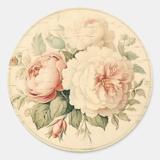 Ouderwetse Glans, Perzik Shabby Chic Ronde Sticker (Voorkant)