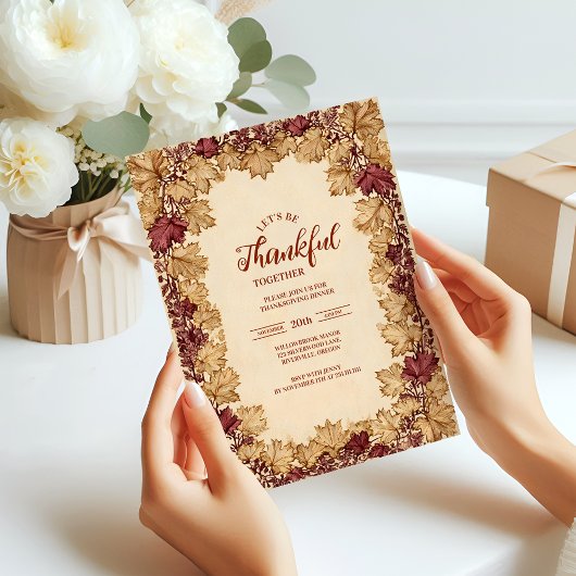 Ouderwetse Gouden Blad Thanksgiving-viering Kaart