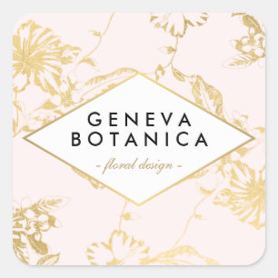 Ouderwetse gouden bloempatroon op roze designer vierkante sticker