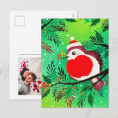 Ouderwetse Gouden Groene Wintervogel Feestdagenkaart (Voorkant / Achterkant)