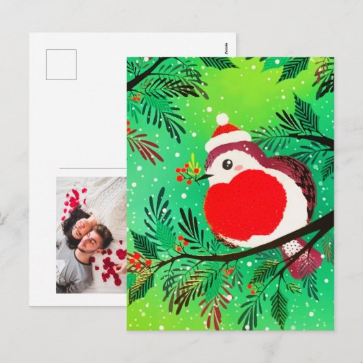 Ouderwetse Gouden Groene Wintervogel Feestdagenkaart (Voorkant / Achterkant)