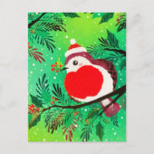 Ouderwetse Gouden Groene Wintervogel Feestdagenkaart (Voorkant)