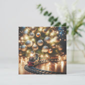 Ouderwetse gouden kersttrein onder de boom kaart (Staand voorkant)