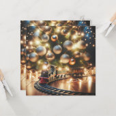 Ouderwetse gouden kersttrein onder de boom kaart (Voorkant / Achterkant in situ)