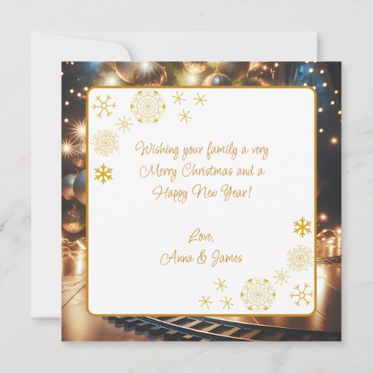 Ouderwetse gouden kersttrein onder de boom kaart (Achterkant)