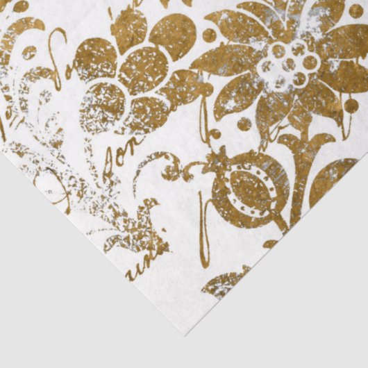 Ouderwetse gouden witte damast script textuurpatro tissuepapier (Detail)