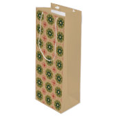 Ouderwetse Green Pine Red Lace Kerstmis Wijn Cadeautas (Voorkant Gekanteld)
