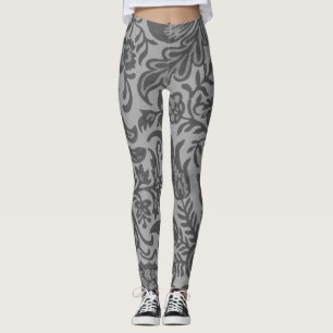 Ouderwetse grijze bloem botanisch patroon leggings