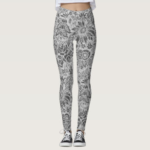 Ouderwetse grijze bloemen bloemmotief leggings
