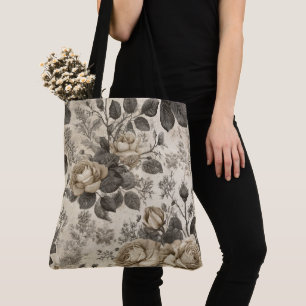 Ouderwetse grijze bloemen tote bag