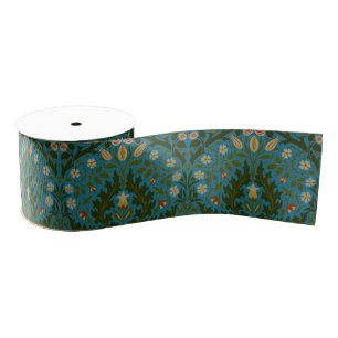 Ouderwetse Groen Blauw William Morris Herfst Bloem Grosgrain Lint