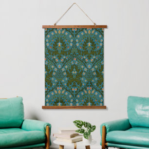 Ouderwetse Groen Blauw William Morris Herfst Bloem Hangend Wandkleed