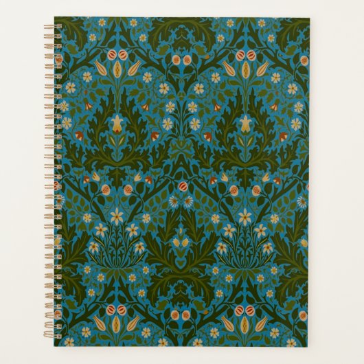 Ouderwetse Groen Blauw William Morris Herfst Bloem Planner (Voorkant)