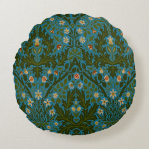 Ouderwetse Groen Blauw William Morris Herfst Bloem Rond Kussen